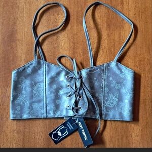 Hot Topic Blue Sleeveless Tie Front Bustier Tank Top